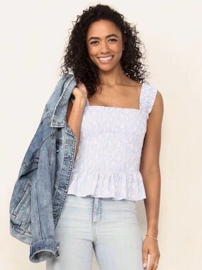 Smocked Peplum Tank Periwinkle Blue Floral Large
